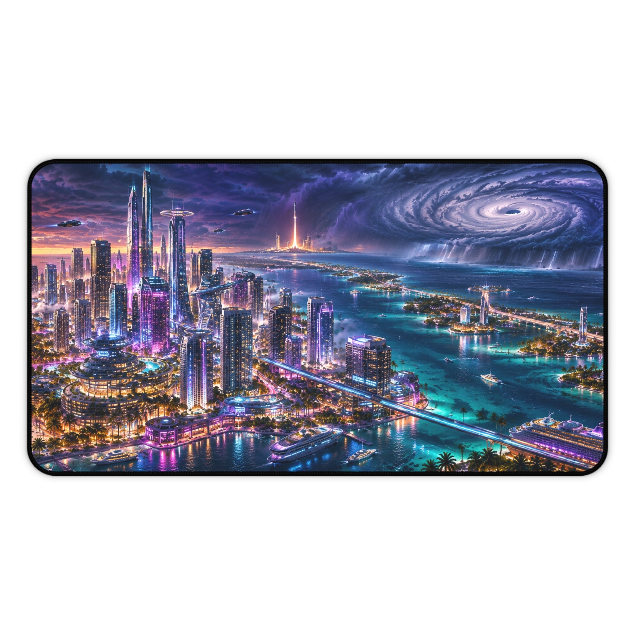 Florida Gaming Mouse Pad – Cyberpunk Coastal City Desk Mat
