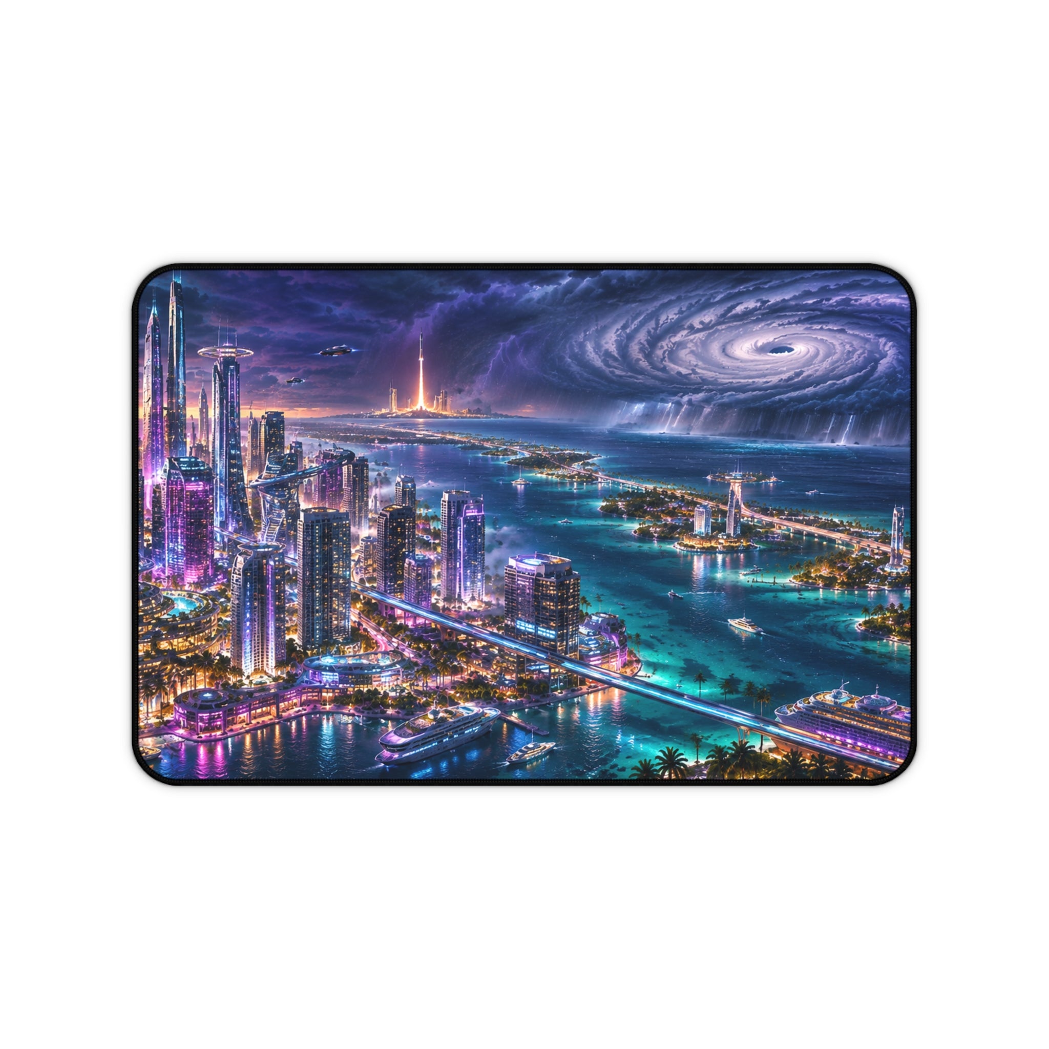 Florida Gaming Mouse Pad – Cyberpunk Coastal City Desk Mat