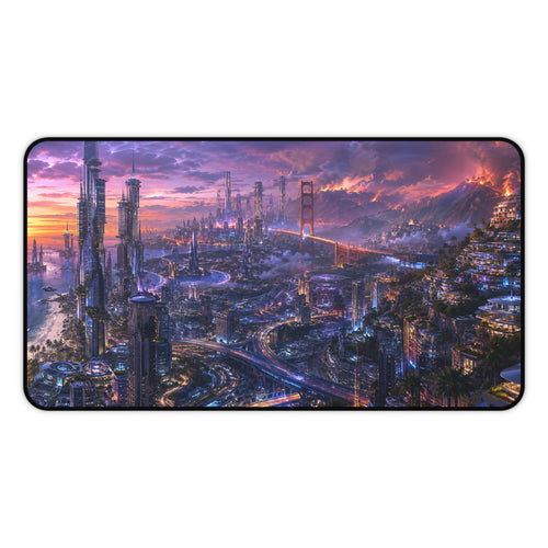 California Gaming Mouse Pad – Cyberpunk Coastal City Desk Mat