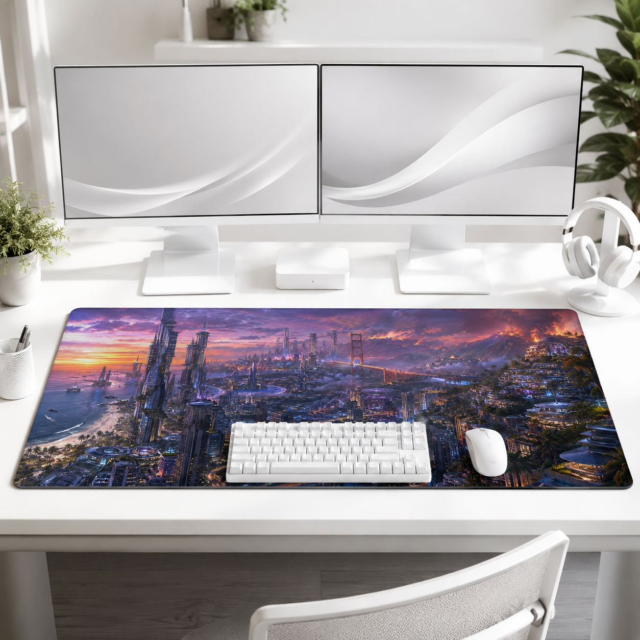 California Gaming Mouse Pad – Cyberpunk Coastal City Desk Mat