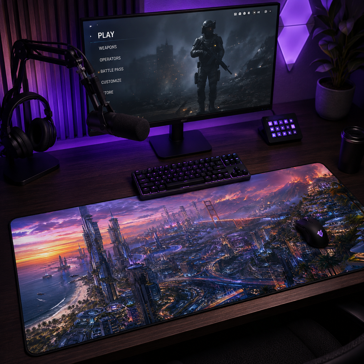 California Gaming Mouse Pad – Cyberpunk Coastal City Desk Mat