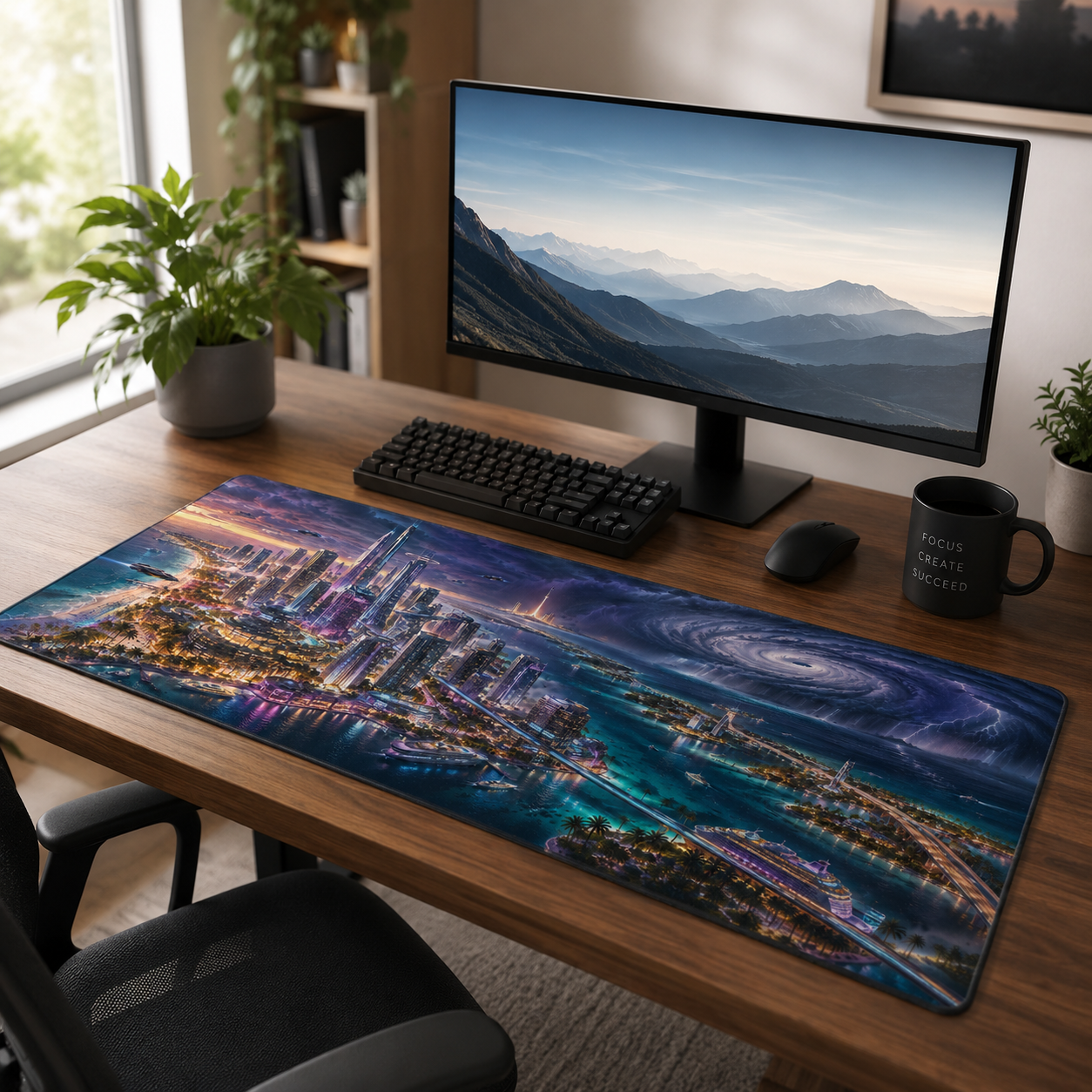 Florida Gaming Mouse Pad – Cyberpunk Coastal City Desk Mat