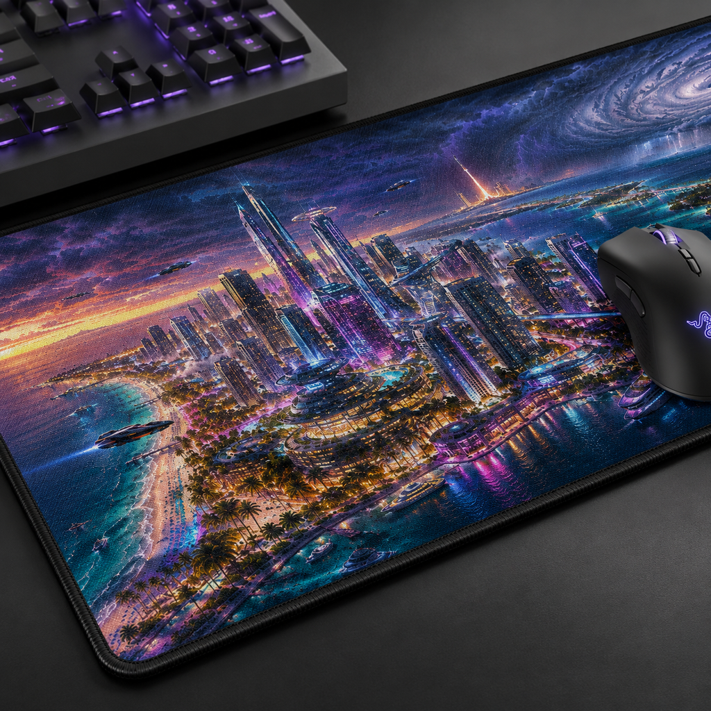 Florida Gaming Mouse Pad – Cyberpunk Coastal City Desk Mat