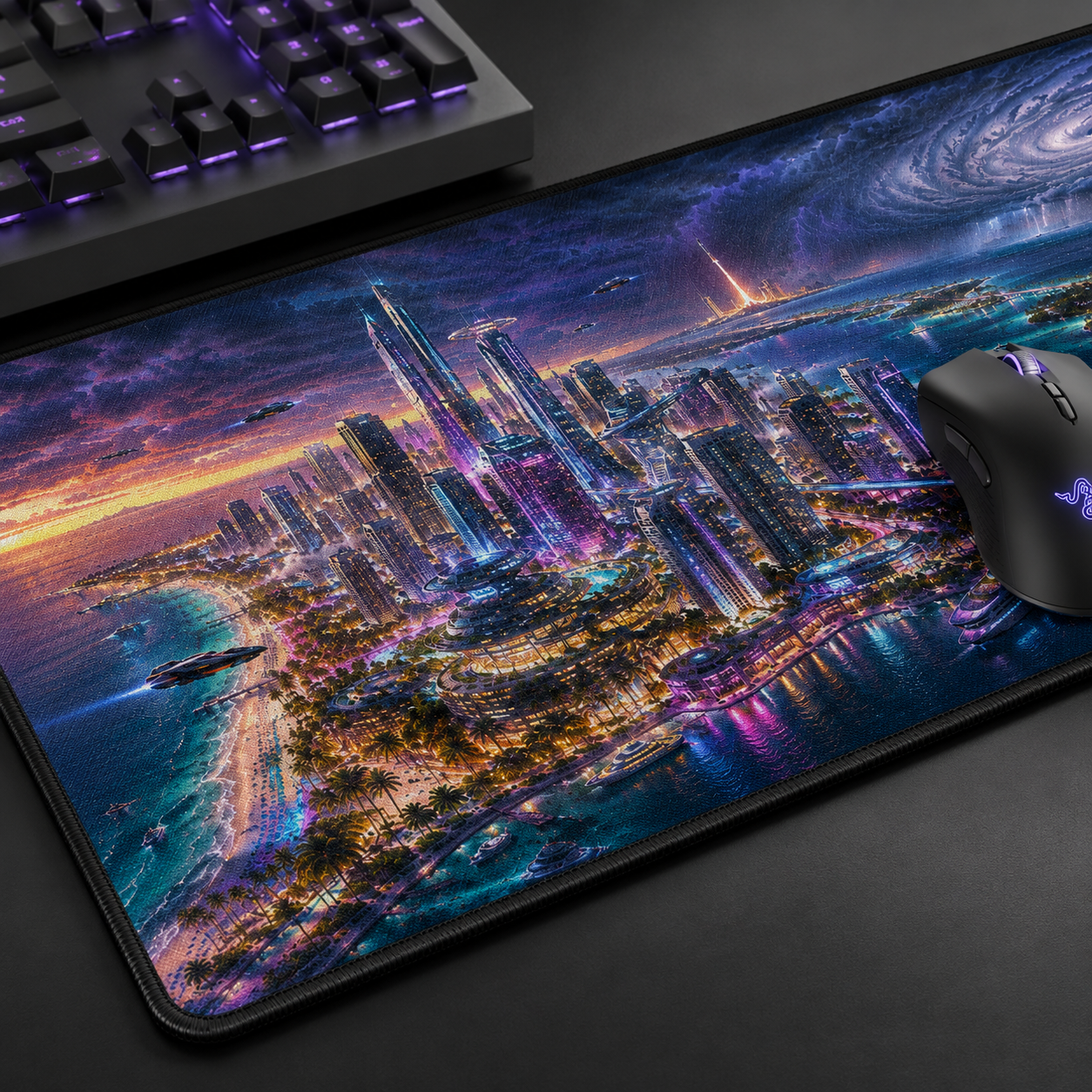 Florida Gaming Mouse Pad – Cyberpunk Coastal City Desk Mat