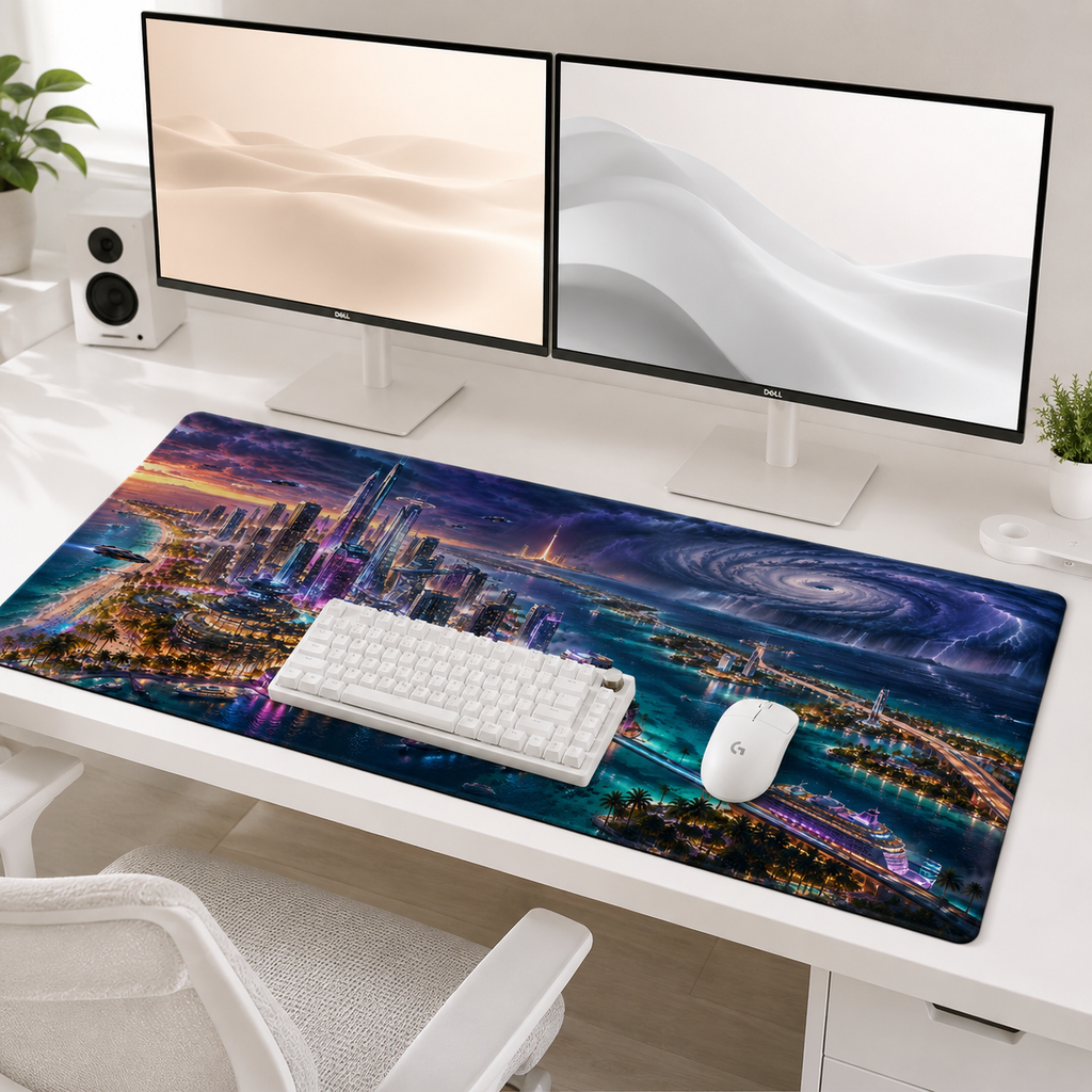 Florida Gaming Mouse Pad – Cyberpunk Coastal City Desk Mat
