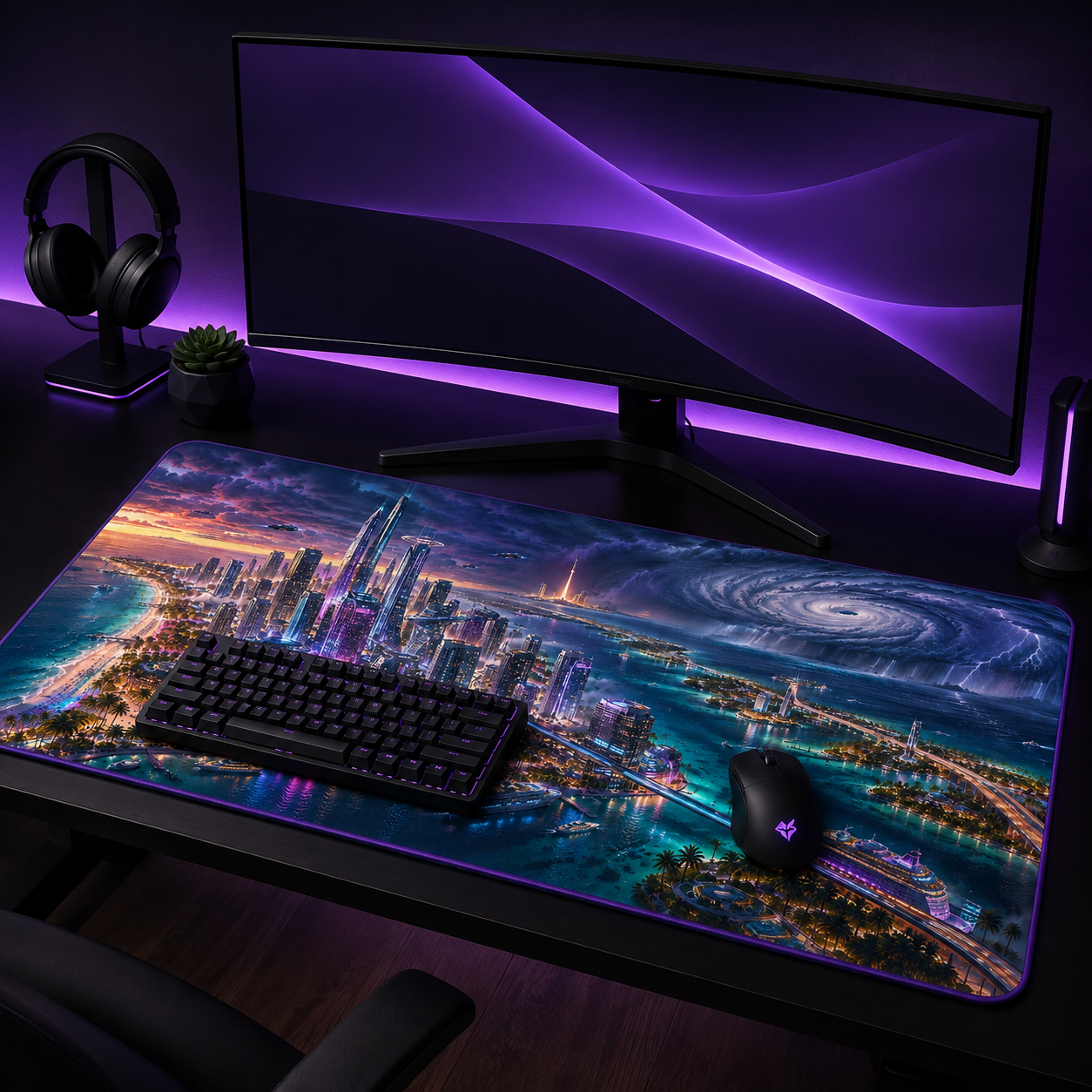 Florida Gaming Mouse Pad – Cyberpunk Coastal City Desk Mat