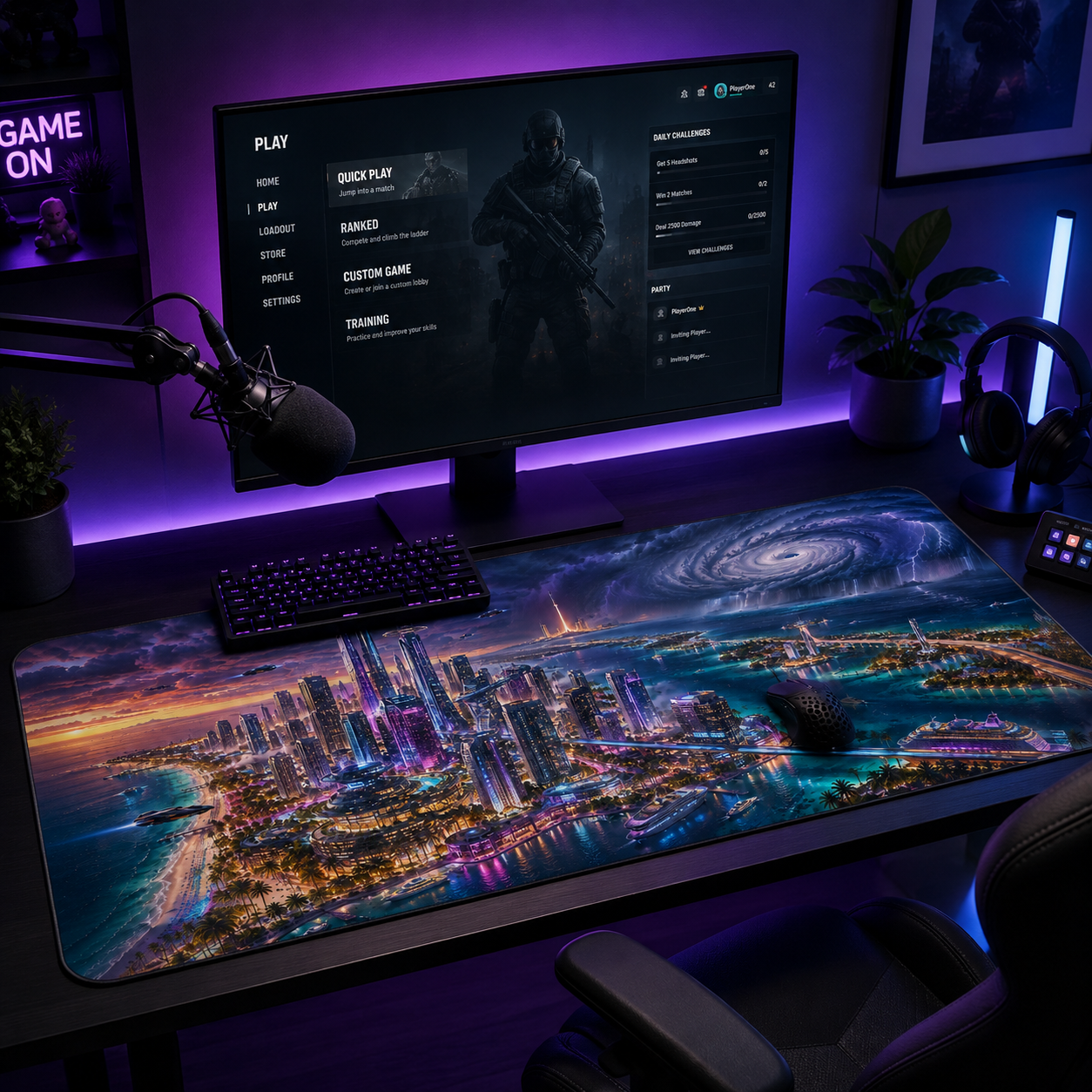 Florida Gaming Mouse Pad – Cyberpunk Coastal City Desk Mat