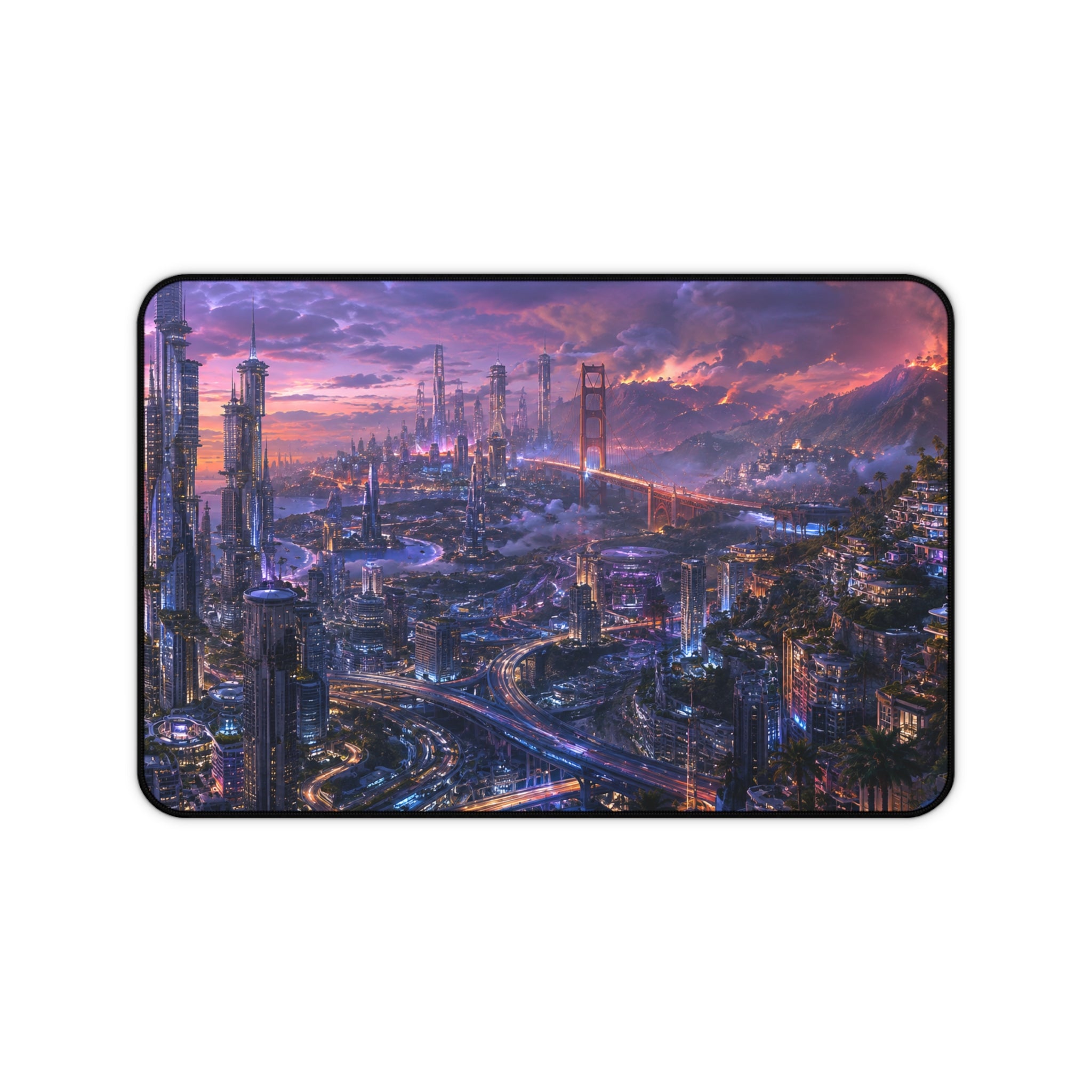 California Gaming Mouse Pad – Cyberpunk Coastal City Desk Mat