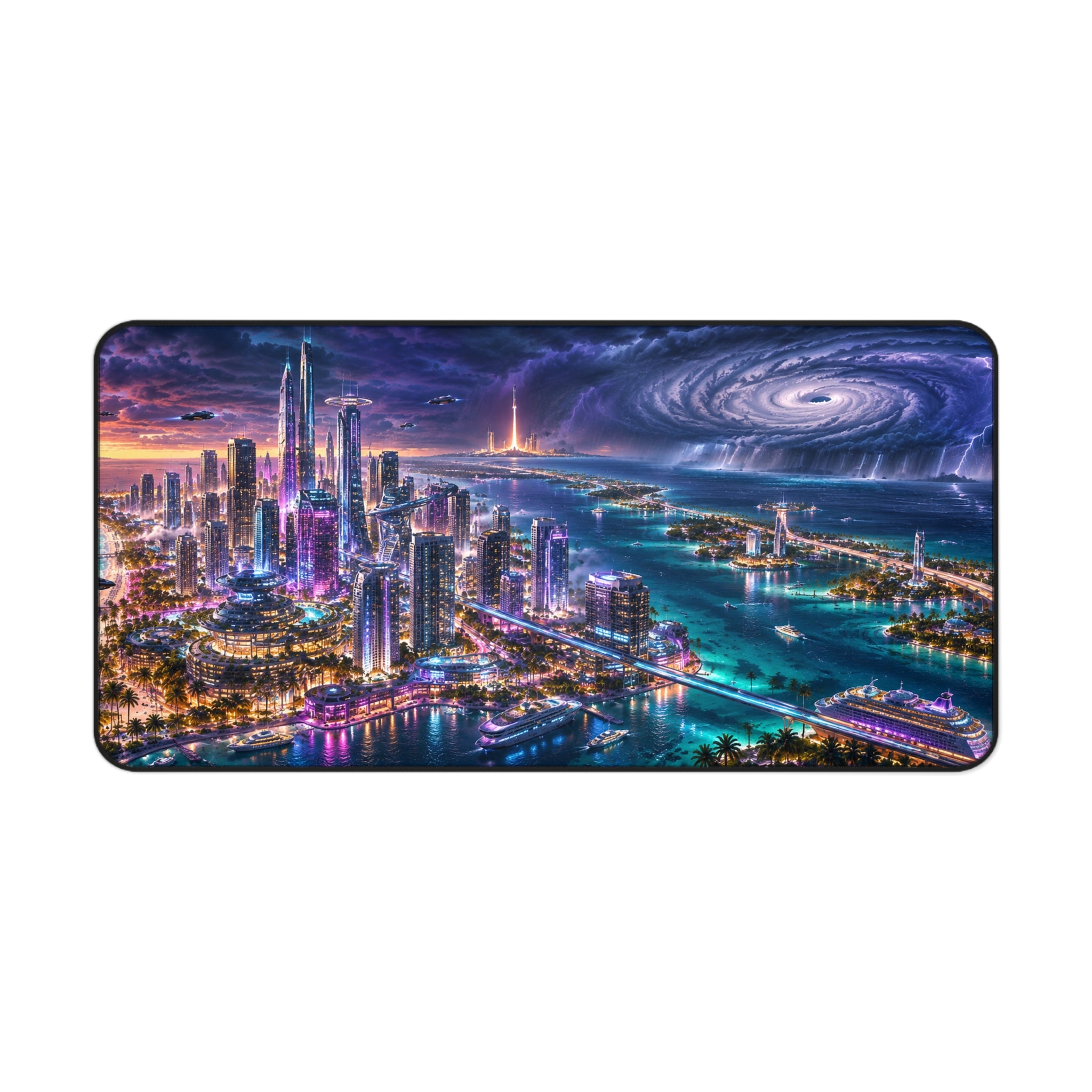 Florida Gaming Mouse Pad – Cyberpunk Coastal City Desk Mat